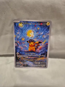 Pokemon Pikachu Starry Night Van Gogh Beautiful Moon. THIS IS A FAN ART CARD - Image 1