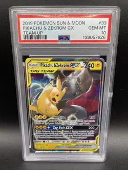 PSA 10 PIKACHU & ZEKROM GX 33 TEAM UP SUN & MOON POKEMON - Image 1
