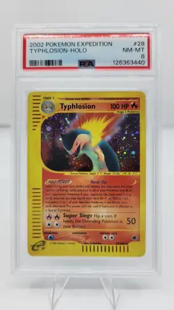2002 Pokemon Expedition Typhlosion #28 Holo PSA 8 - Image 1