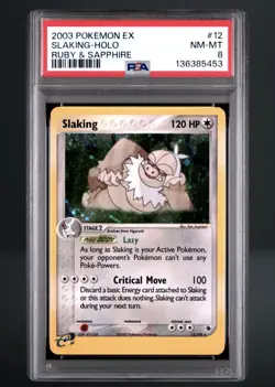 PSA 8 NM-MT Slaking HOLO Pokemon EX Ruby & Sapphire 12 (swirl🌀) - Image 1