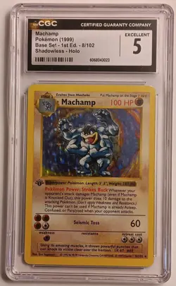 💎 1st Edition Machamp Shadowless 8/102 Holo✨ Rare Vintage Pokemon TCG CGC EXC - Image 1