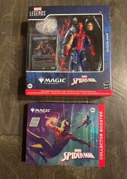 Marvel Legends Battle Damaged Spider Man & Magic Gathering Collector Booster NEW - Image 1
