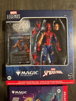 Marvel Legends Battle Damaged Spider Man & Magic Gathering Collector Booster NEW - Image 2
