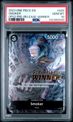 2023 ONE PIECE PROMOS PARAMOUNT WAR PRE-RELEASE-WINNER #025 SMOKER PSA 10 - Image 1