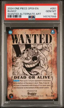 One Piece TCG Buggy Wanted Alternate Art OP09 Emperors of the New World PSA 10 - Image 1
