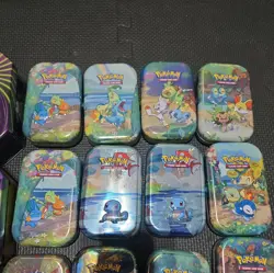 Pokemon Tin Lot of 16 Assorted Sizes EMPTY Metal Tin Card Storage with 11 coins - Image 3