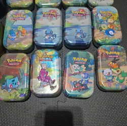 Pokemon Tin Lot of 16 Assorted Sizes EMPTY Metal Tin Card Storage with 11 coins - Image 4