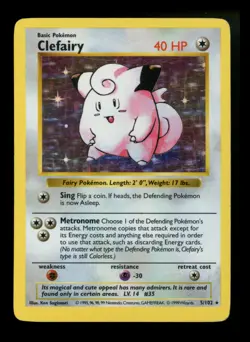 Clefairy 5/102 Base Set SHADOWLESS 1999 Holo Rare WOTC Pokemon Card TCG - Image 1