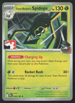 Pokemon Team Rocket's Spidops - 020/182 Prize Pack Series 8 Card Non-Holo - NM - Image 1