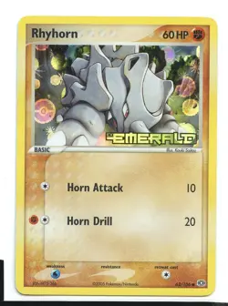 Rhyhorn Reverse Holo Common NM 62/106 EX Emerald Pokemon - Image 1