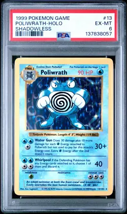 1999 POKEMON BASE SET SHADOWLESS #13 POLIWRATH-HOLO PSA 6 - Image 1
