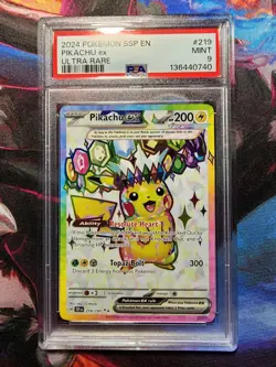 2024 Pokemon Surging Sparks #219 Pikachu EX PSA 9 Mint Condition - Image 1