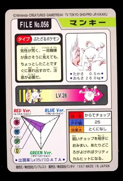 1997 POKEMON JAPANESE BANDAI CARDDASS FILE NO.056 MANKEY - Image 2