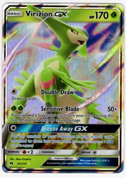 Virizion GX ULTRA RARE 34/214 Lost Thunder Pokemon card TCG NM Holo 2018 - Image 1
