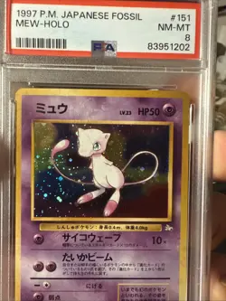 1997 P.M. Japanese Fossil Mew Holo Card PSA 8 NM/Mint Rare, Graded Sleeved - Image 1