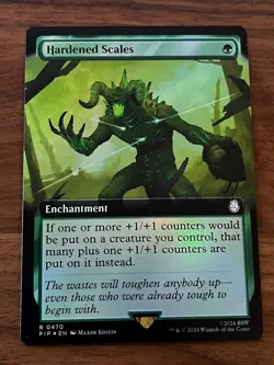 1x FOIL BORDERLESS HARDENED SCALES - FALLOUT - MTG - Magic the Gathering - Image 1
