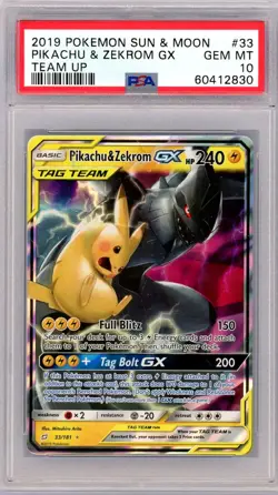 2019 Pokemon Sun & Moon Tag Team #33 Pikachu & Zekrom GX Team Up PSA 10 Gem Mint - Image 1