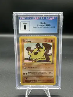 Pokemon Mankey Team Rocket 2000 Mint 61 1st Edition CGC Graded 8 - Image 1
