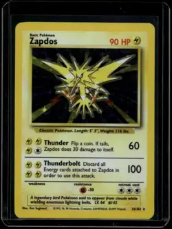 Pokemon TCG Zapdos 16/102 Base Set Holo Rare LP - Image 1