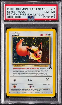 2000 POKEMON PROMO BLACK STAR POKEMON LEAGUE #11 EEVEE-HOLO PSA 8 - Image 1