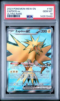 2023 POKEMON MEW EN-151 192 ZAPDOS EX ULTRA RARE GEM MINT 10 - Image 1