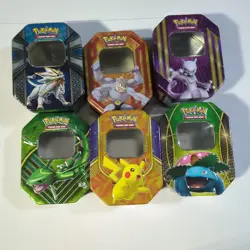 Lot of 6 Pokemon TCG Empty Metal Tin Boxes Pikachu Bulbasaur Mewto - Image 1