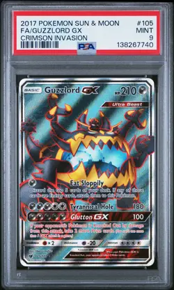 2017 POKEMON SUN & MOON CRIMSON INVASION #105 FULL ART/GUZZLORD GX PSA 9 - Image 1