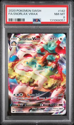 2020 POKEMON SWORD & SHIELD #142 FULL ART/SNORLAX VMAX PSA 8 - Image 1