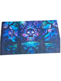 Stained Glass Skull Playmat - Stitched Edges - MTG TCG Gaming Mat - 24x14 - Image 1