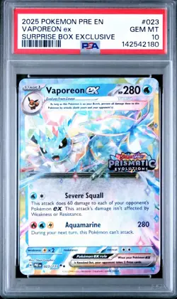 Pokemon PSA 10 Vaporeon ex 023 Prismatic Evolutions Stamp Surprise Box Exclusive - Image 1