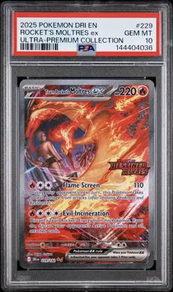2025 POKEMON DESTINED RIVALS #229 TEAM ROCKET'S MOLTRES EX STAMPED PROMO PSA 10! - Image 1
