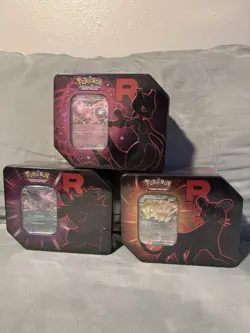 Pokemon Destined Rivals Tin Set Of 3 Team Rocket Sealed TCG All Promos Included - Image 1