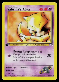 Pokemon Card - Sabrina's Abra Gym Heroes 91/132 Common 1st Edition - Image 1