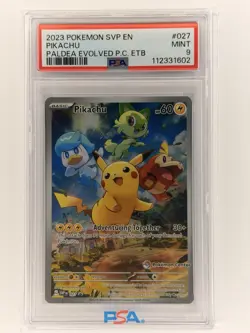 2023 POKEMON PALDEA EVOLVED POKEMON CENTER ETB PROMO SVP #027 PIKACHU PSA 9 - Image 1