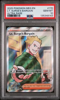 2025 Pokemon Mega Evolution Ultra Rare Lt. Surge's Bargain #170 PSA 10 - Image 1