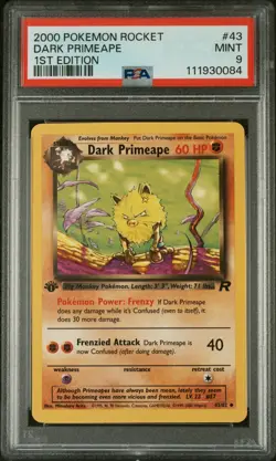 PSA MINT 9 2000 POKEMON ROCKET #43 DARK PRIMEAPE 1ST EDITION - Image 1