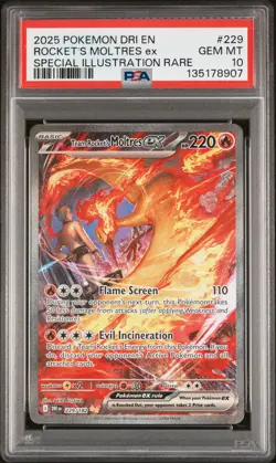 2025 POKEMON DRI EN-DESTINED RIVALS #229 TEAM ROCKET'S MOLTRES EX PSA 10 - Image 1