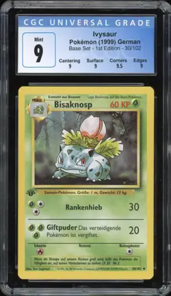 1999 Pokemon GERMAN 1st Edition Base Set Bisaknosp-Ivysaur 30/102 CGC 9 MINT - Image 1