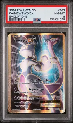 2016 POKEMON XY EVOLUTIONS #103 FULL ART/MEWTWO EX PSA 8 - Image 1