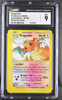 CGC 9 MINT Dragonite 2002 Expedition 9/165 Reverse Holo Pokemon Card - Image 1