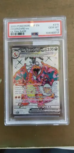 2023 Poke'mon Charizard Ex 215 Obsidian Flames Ultra Rare PSA 10* - Image 1