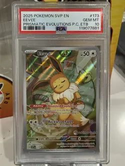 2025 POKEMON PRISMATIC EVOLUTIONS POKEMON CENTER ETB PROMO #173 EEVEE PSA 10 - Image 1