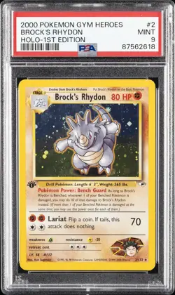 2000 POKEMON GYM HEROES HOLO-1ST ED #2 BROCK'S RHYDON PSA 9 - Image 1