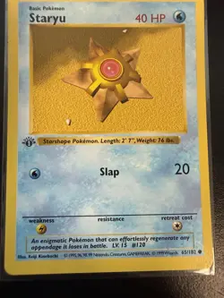 Pokemon TCG Staryu 1st Edition Base Set Shadowless Card 65/102 LP - Image 1