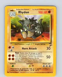 Pokemon TCG Rhydon Base Set 2 59/130 Unlimited Uncommon Card WOTC Played HP - Image 1