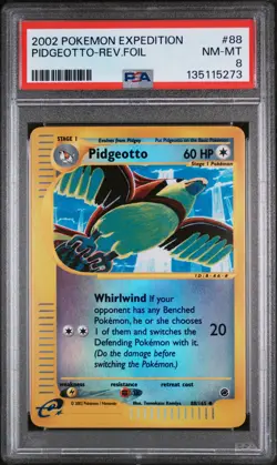 2002 POKEMON EXPEDITION #88 PIDGEOTTO-REVERSE FOIL PSA 8 - Image 1