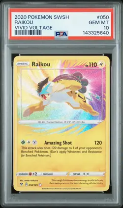 2020 POKEMON SWORD & SHIELD VIVID VOLTAGE #050 RAIKOU PSA 10 - Image 1