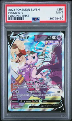 Mew V 251/264 Alt Full Art Pokemon Sword & Shield Fusion Strike #251 MINT PSA 9 - Image 1