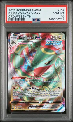 2023 POKEMON SWORD & SHIELD CROWN ZENITH #102 FULL ART/RAYQUAZA VMAX PSA 10 - Image 1