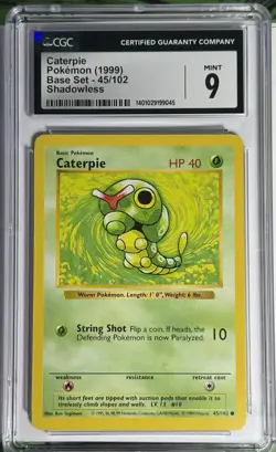 Pokemon Caterpie Shadowless Base Set 45/102 CGC Mint 9 - Image 1